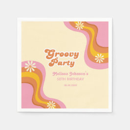 70s Retro Groovy Party Daisies Peach Verjaardag Servet
