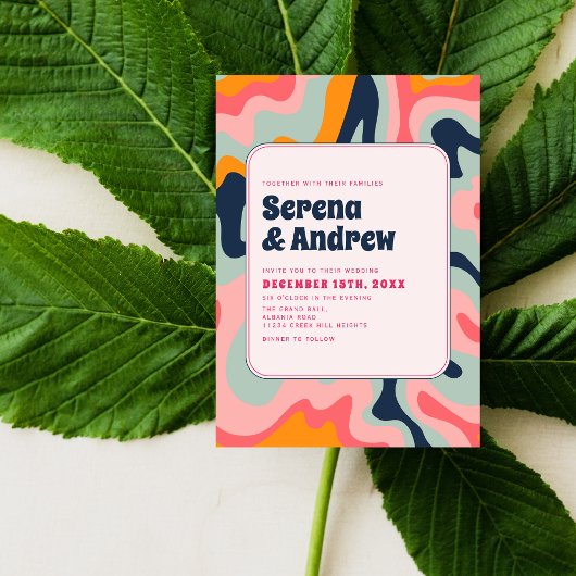 70s Retro Groovy pastel roze blauw Kaart