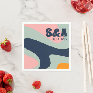 70s Retro Groovy Pastel Roze Blauw Sinaasappel Bru Servet