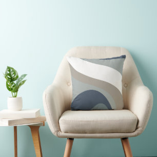 70s Retro Groovy Patroon Blauw, Grijs Kussen