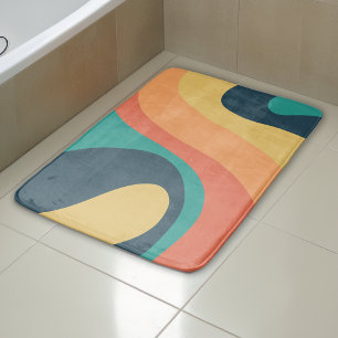 70s Retro Groovy Patroon Teal, Oranje, Geel Badmat