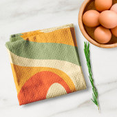 70s Retro Groovy Patrooncrème, groen, Oranje Theedoek