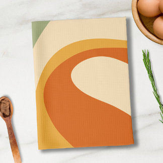 70s Retro Groovy Patrooncrème, groen, Oranje Theedoek