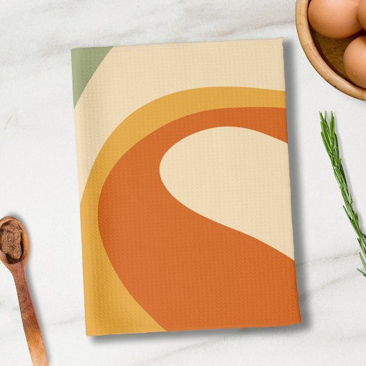 70s Retro Groovy Patrooncrème, groen, Oranje Theedoek