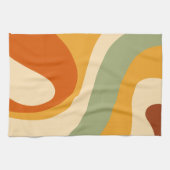 70s Retro Groovy Patrooncrème, groen, Oranje Theedoek (Horizontaal)