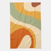 70s Retro Groovy Patrooncrème, groen, Oranje Theedoek (Verticaal)