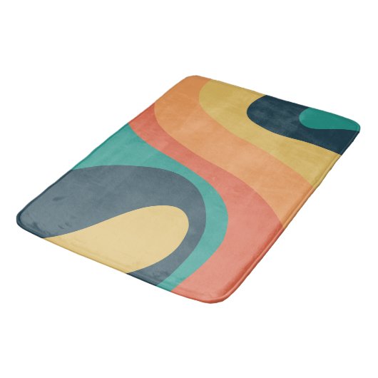 70s Retro Groovy Pattern Blauwgroen, Oranje, geel Badmat (Gekanteld)