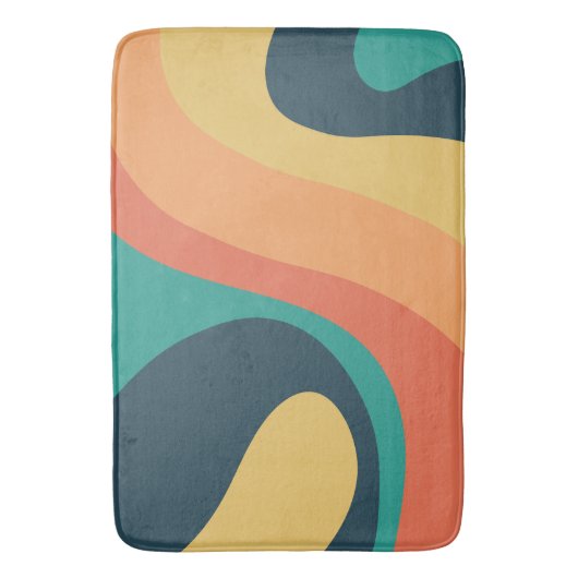 70s Retro Groovy Pattern Blauwgroen, Oranje, geel Badmat (Voorkant Verticaal)