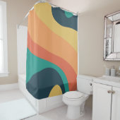 70s Retro Groovy Pattern Blauwgroen, Oranje, geel Douchegordijn (In situ)