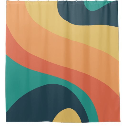 70s Retro Groovy Pattern Blauwgroen, Oranje, geel Douchegordijn (Voorkant)
