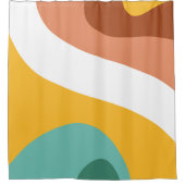 70s Retro Groovy Pattern Blauwgroen, Oranje, geel Douchegordijn (Voorkant)