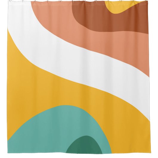 70s Retro Groovy Pattern Blauwgroen, Oranje, geel Douchegordijn (Voorkant)