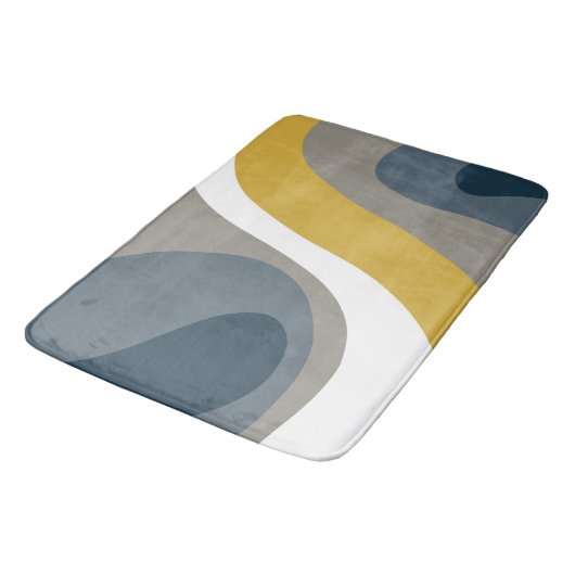 70s Retro Groovy Pattern Navy, Mustard, Grey Badmat (Gekanteld)