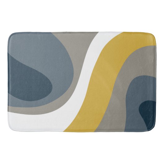 70s Retro Groovy Pattern Navy, Mustard, Grey Badmat (Voorkant)