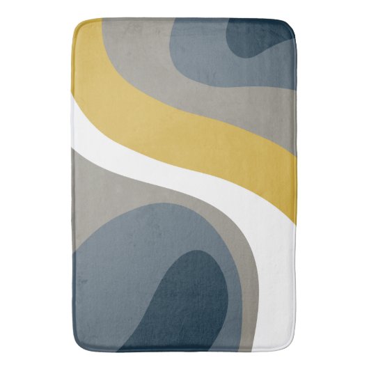 70s Retro Groovy Pattern Navy, Mustard, Grey Badmat (Voorkant Verticaal)