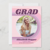 70s Retro Groovy Roze Arch Funky Foto Afstuderen Kaart (Voorkant)