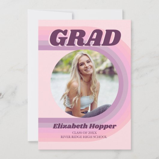 70s Retro Groovy Roze Arch Funky Foto Afstuderen Kaart (Voorkant)