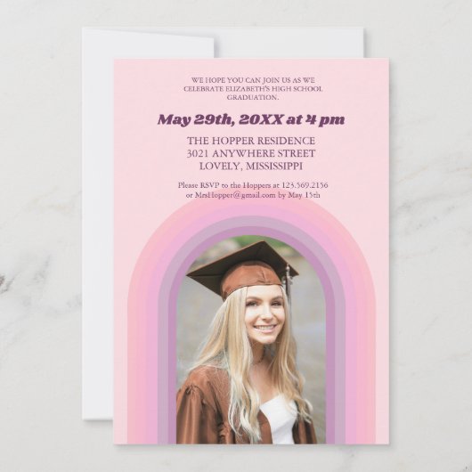 70s Retro Groovy Roze Arch Funky Foto Afstuderen Kaart (Achterkant)