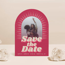 70's Retro Groovy Viva Magenta Foto Wedding Save The Date