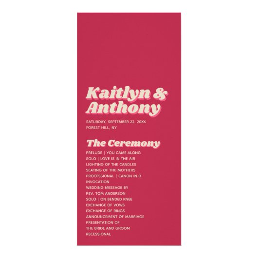 70's Retro Groovy Viva Magenta Huwelijksprogramma Reclamekaart (Voorkant)