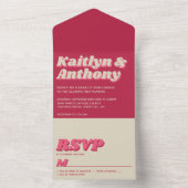 70's Retro Groovy Viva Magenta Wedding All In One Uitnodiging (Binnen)