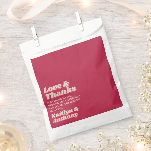 70's Retro Groovy Viva Magenta Wedding Bedankzakje (Geknipt)