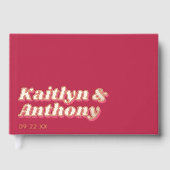 70's Retro Groovy Viva Magenta Wedding Gastenboek (Voorkant)