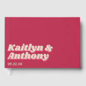 70's Retro Groovy Viva Magenta Wedding Gastenboek (Voorkant)