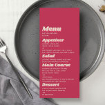 70's Retro Groovy Viva Magenta Wedding Menu<br><div class="desc">Viel in stijl met deze zeer trendy 70's retro stijl trouwmenkkaarten. Dit ontwerp is gemakkelijk te personaliseren met uw speciale gebeurtenisformulering en uw gasten zullen enthousiast zijn wanneer zij deze geweldige menu's zien. Overeenkomende objecten zijn te vinden in het collectie.</div>