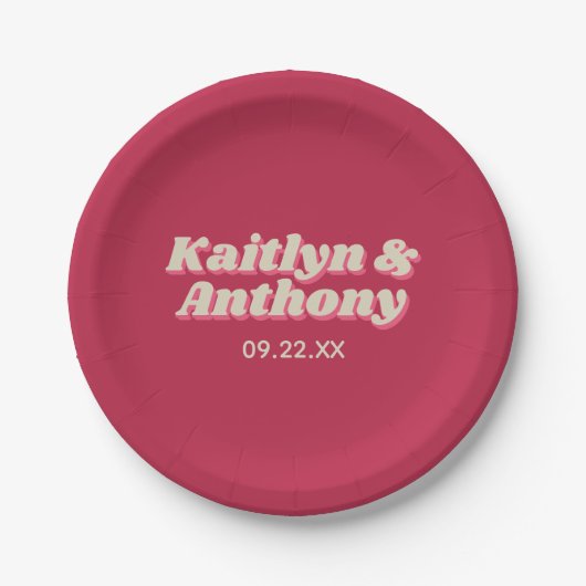 70's Retro Groovy Viva Magenta Wedding Papieren Bordje (Voorkant)