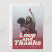 70's Retro Groovy Viva Magenta Wedding Photo Bedankkaart (Voorkant)