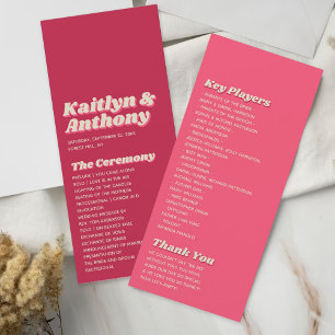 70's Retro Groovy Viva Magenta Wedding Programmakaart
