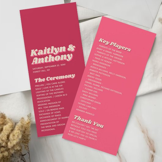 70's Retro Groovy Viva Magenta Wedding Programmakaart