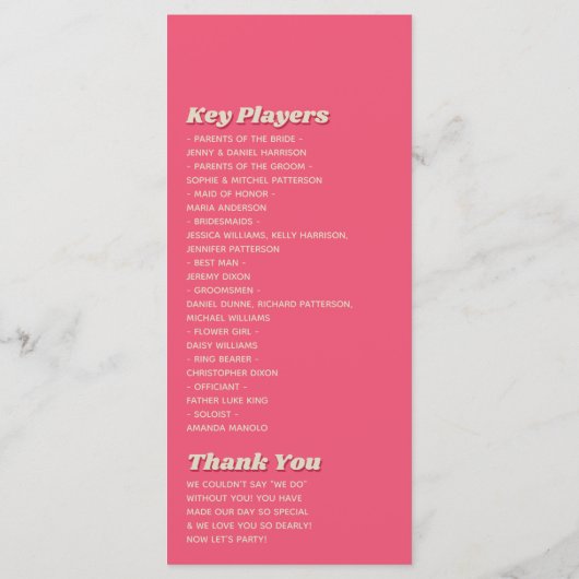 70's Retro Groovy Viva Magenta Wedding Programmakaart (Achterkant)