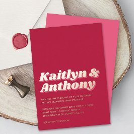 70's Retro Groovy Viva Magenta Wedding Real Folie Uitnodiging