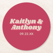 70's Retro Groovy Viva Magenta Wedding Ronde Kartonnen Onderzetter (Voorkant)