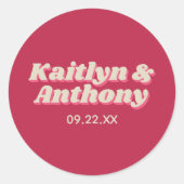 70's Retro Groovy Viva Magenta Wedding Ronde Sticker (Voorkant)