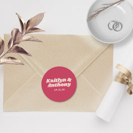 70's Retro Groovy Viva Magenta Wedding Ronde Sticker