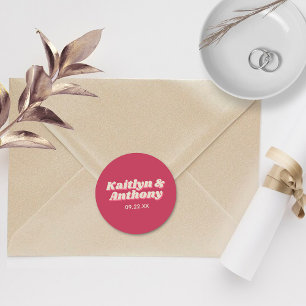 70's Retro Groovy Viva Magenta Wedding Ronde Sticker