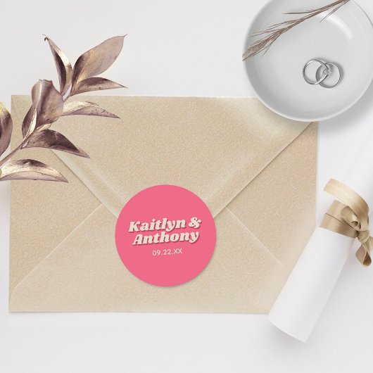 70's Retro Groovy Viva Magenta Wedding Ronde Sticker