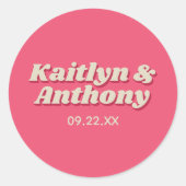 70's Retro Groovy Viva Magenta Wedding Ronde Sticker (Voorkant)