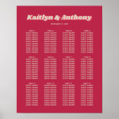 70's Retro Groovy Viva Magenta Wedding Seating Poster (Voorkant)