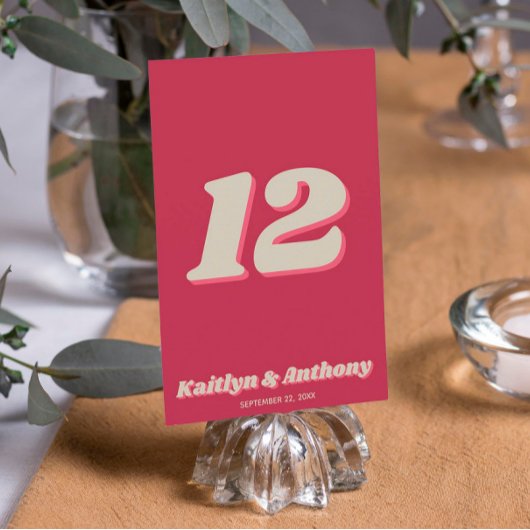 70's Retro Groovy Viva Magenta Wedding Table No. Kaart