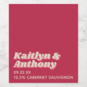 70's Retro Groovy Viva Magenta Wedding Wijn Etiket (Enkel label)