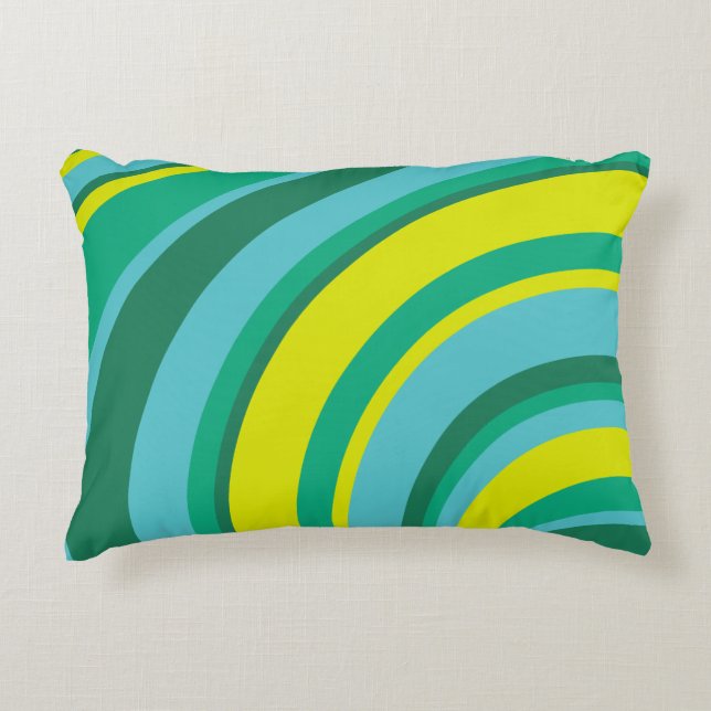 70s Retro Groovy Wave Regenboog Blauwgroen Groen G Accent Kussen (Voorkant)