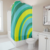 70s Retro Groovy Wave Regenboog Blauwgroen Groen G Douchegordijn (In situ)
