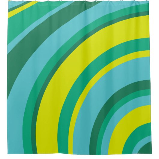 70s Retro Groovy Wave Regenboog Blauwgroen Groen G Douchegordijn (Voorkant)