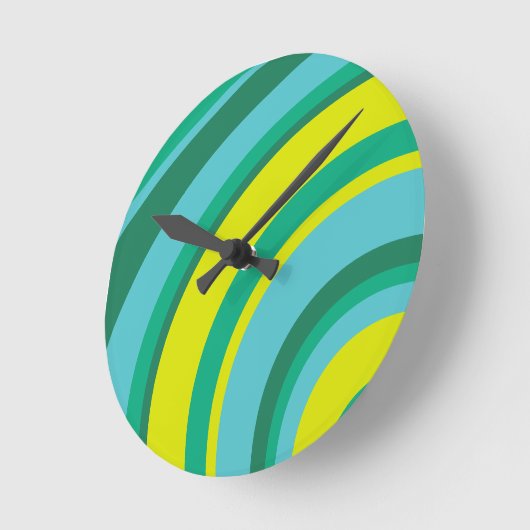 70s Retro Groovy Wave Regenboog Blauwgroen Groen G Ronde Klok (Hoek)