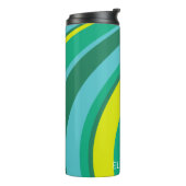 70s Retro Groovy Wave Regenboog Blauwgroen Groen G Thermosbeker (Gedraaid links)