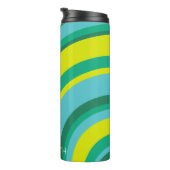 70s Retro Groovy Wave Regenboog Blauwgroen Groen G Thermosbeker (Geroteerd rechts)